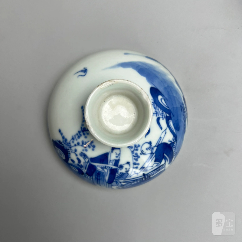 清同治 青花人物纹盖缸 - 图10